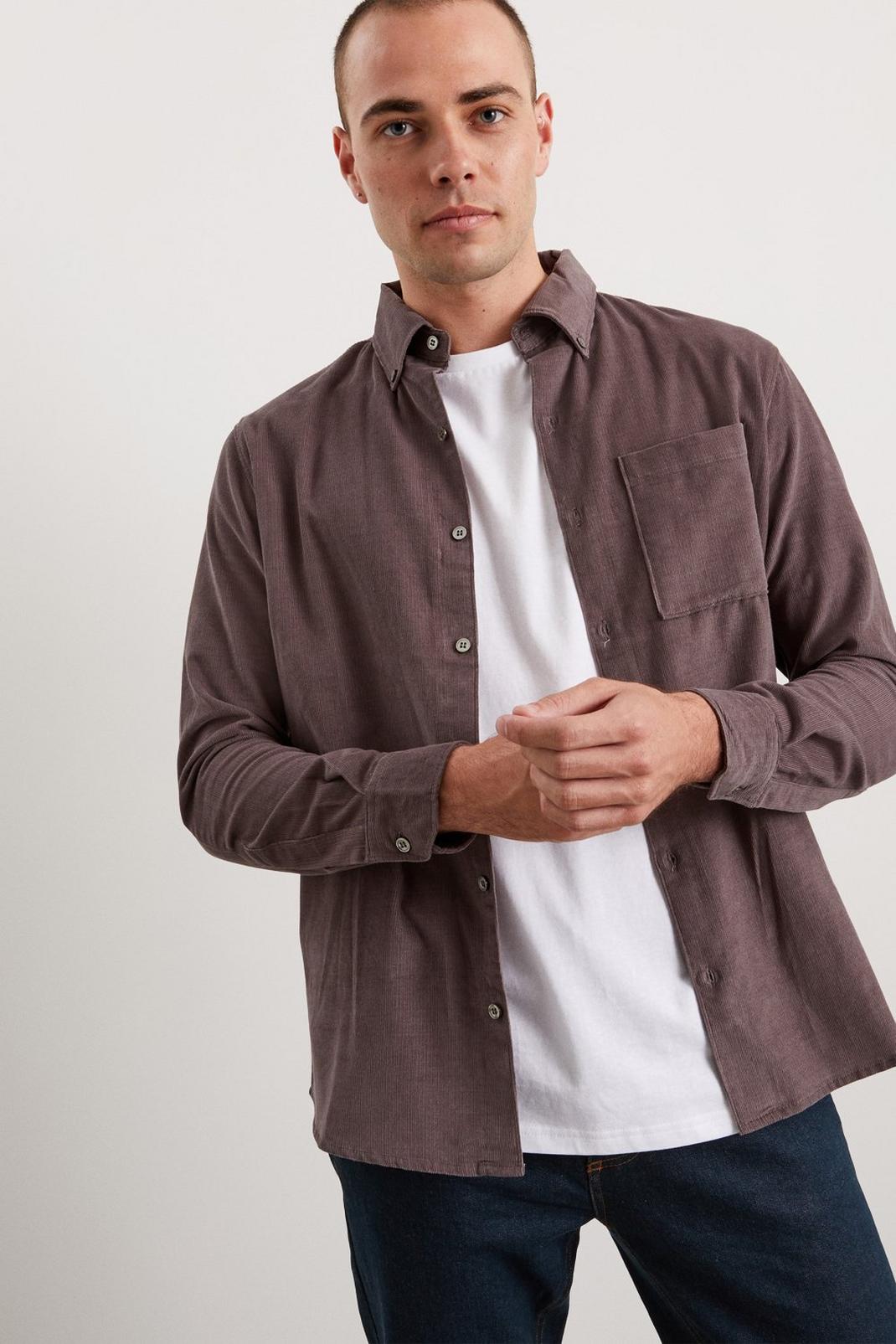Grey Cord Chest Pocket Shirt image number 1