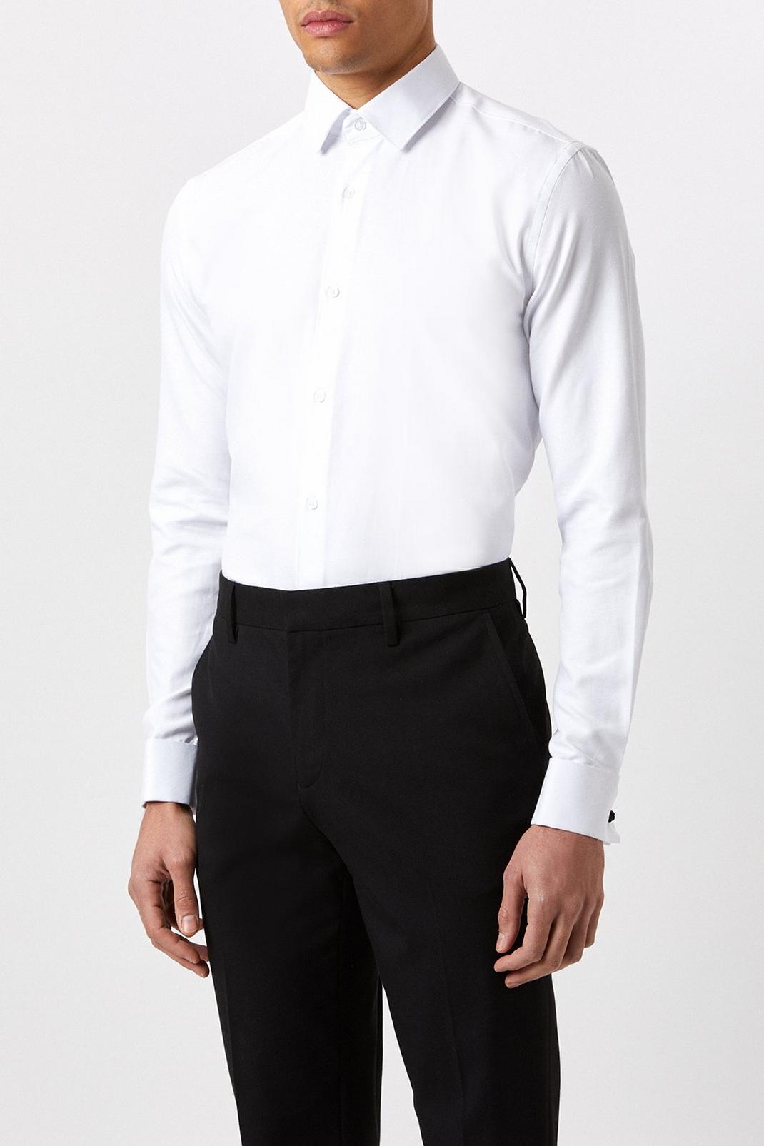 Slim Fit White Double Cuff Dress Shirt image number 1