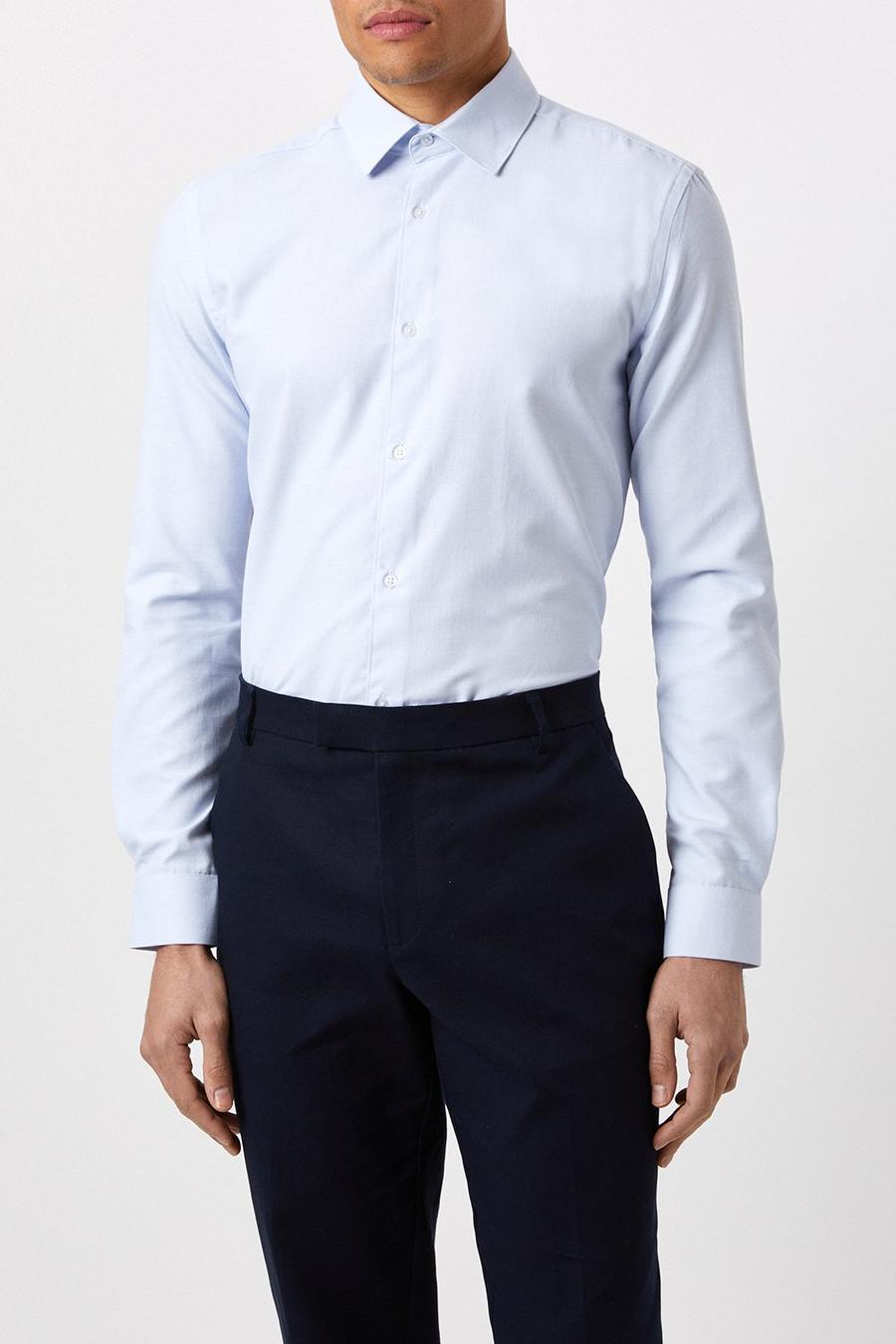 Blue Slim Fit Two Tone Textured Smart Shirt