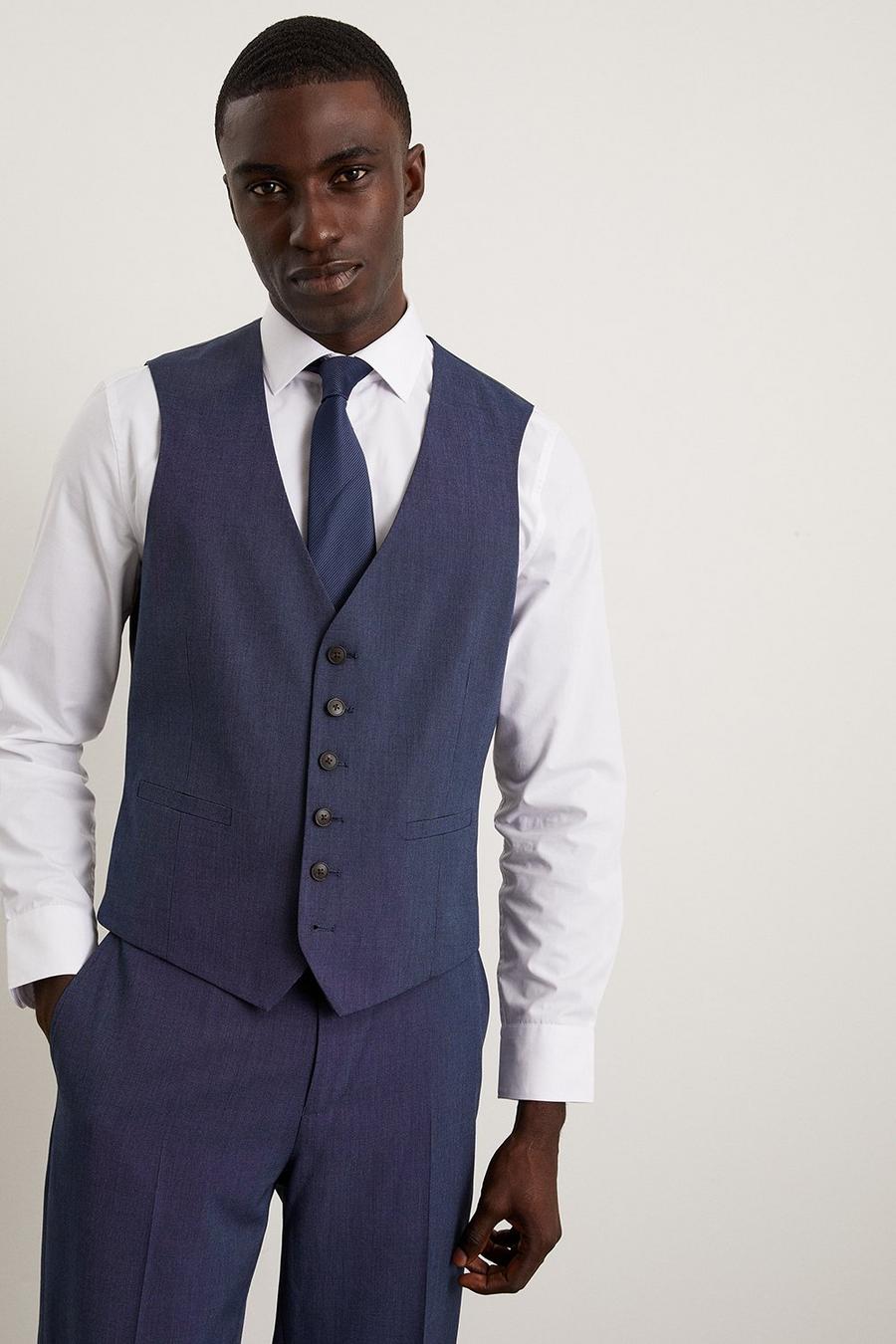 Tailored Fit Navy End On End Waistcoat