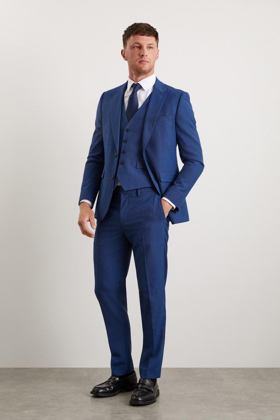 Slim Fit Blue Birdseye Suit Trouser
