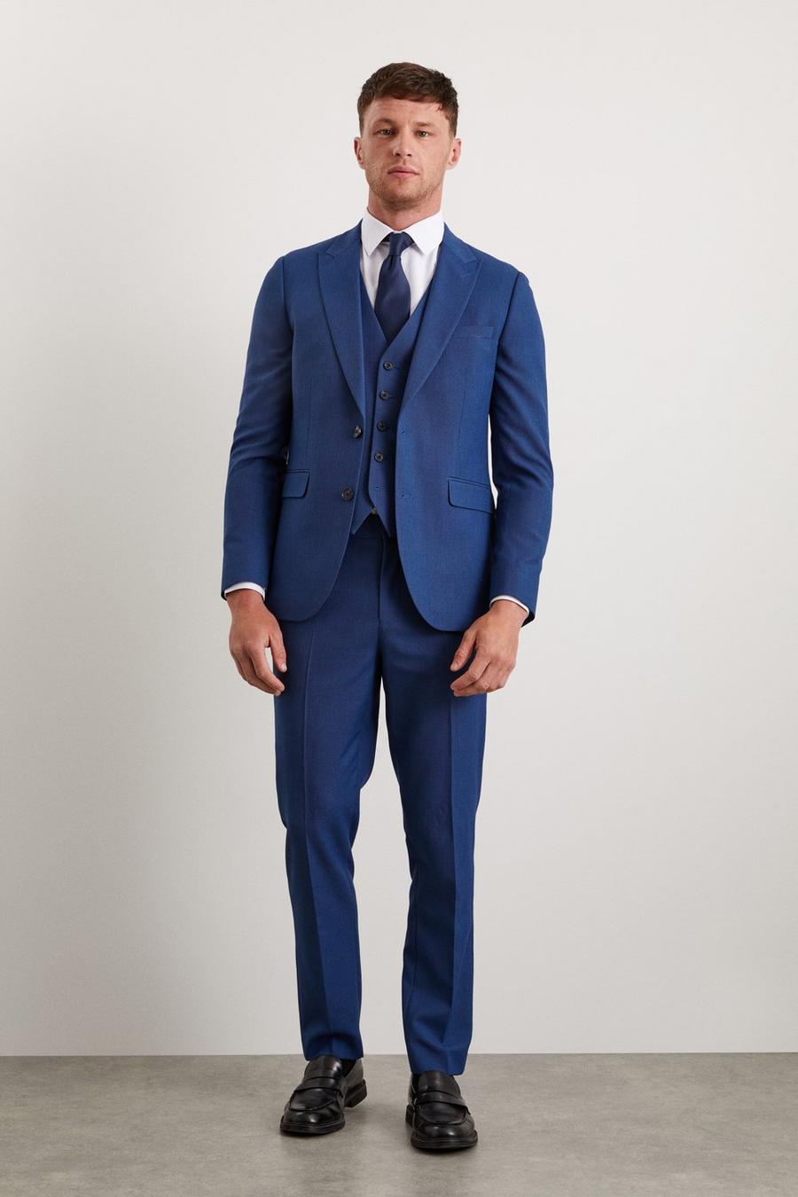 Slim Fit Blue Birdseye Three-Piece Suit