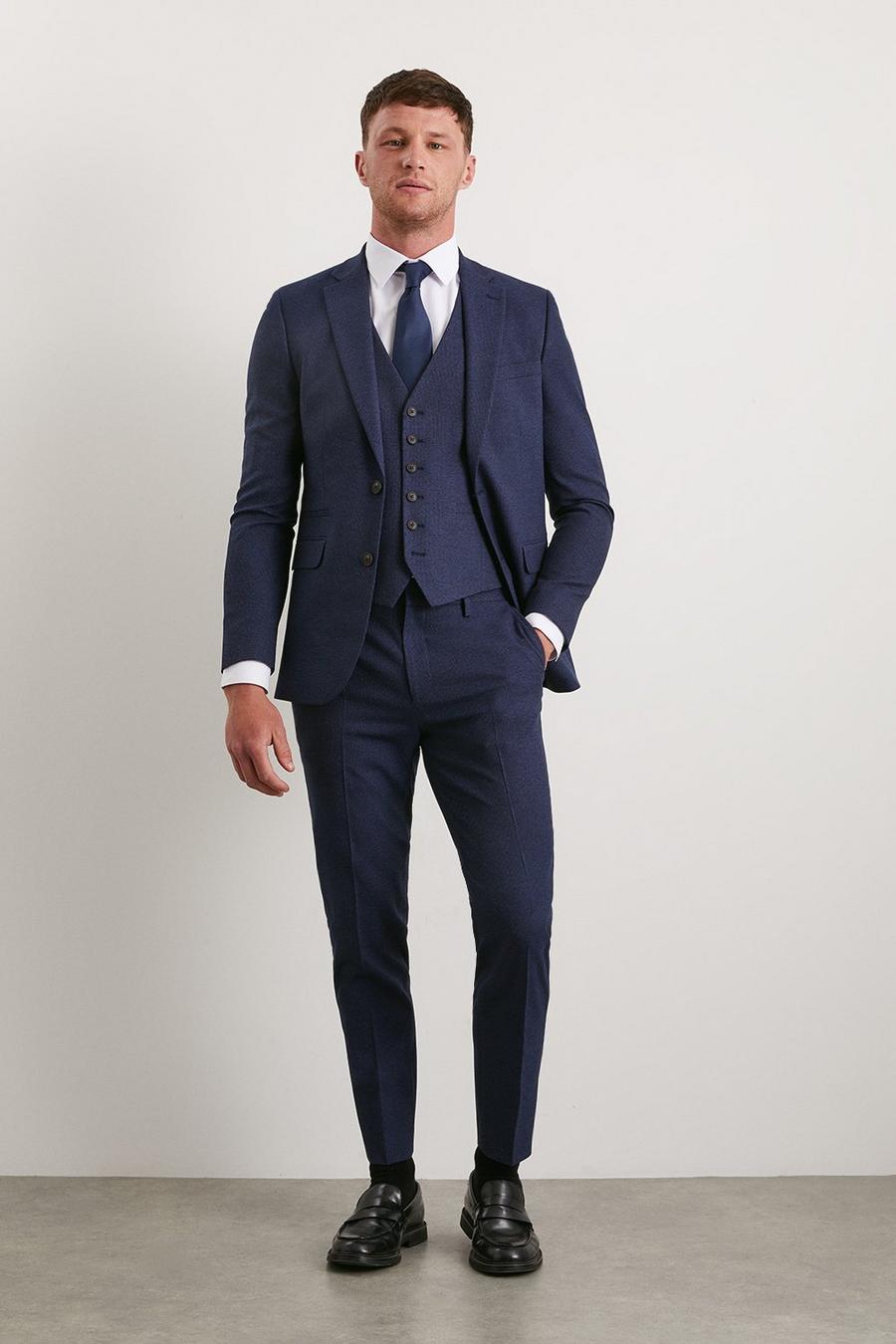 Skinny  Fit Navy Marl Suit  Trousers