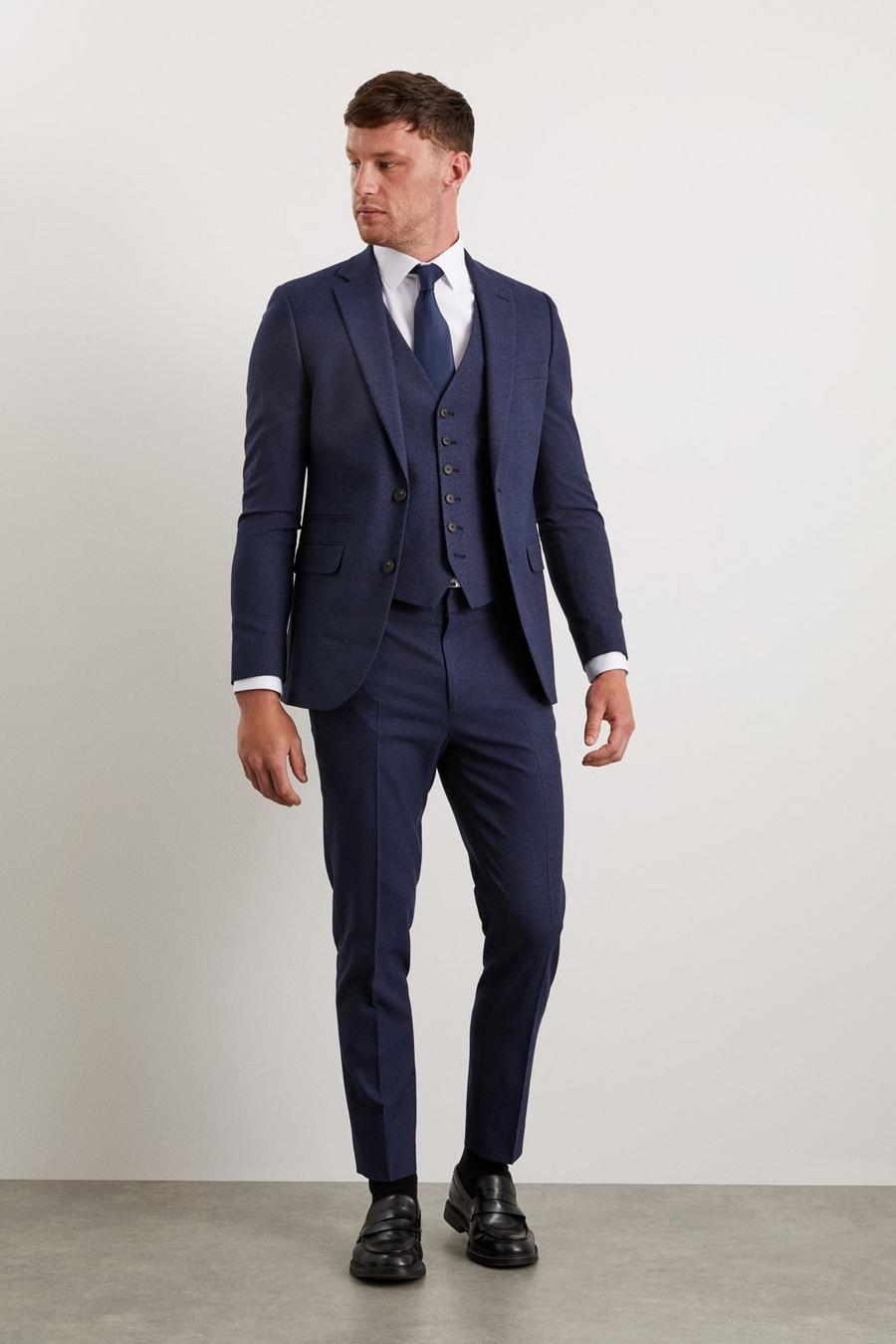 Skinny Fit Navy Marl Three-Piece Suit