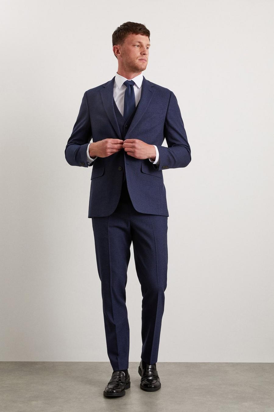 Tailored Fit Navy Marl Three-Piece Suit