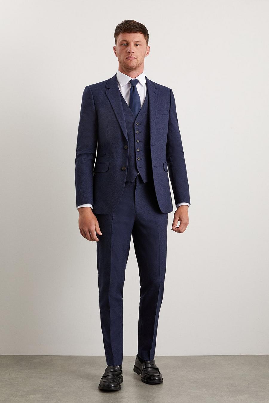 Slim Fit Navy Marl Two-Piece Suit