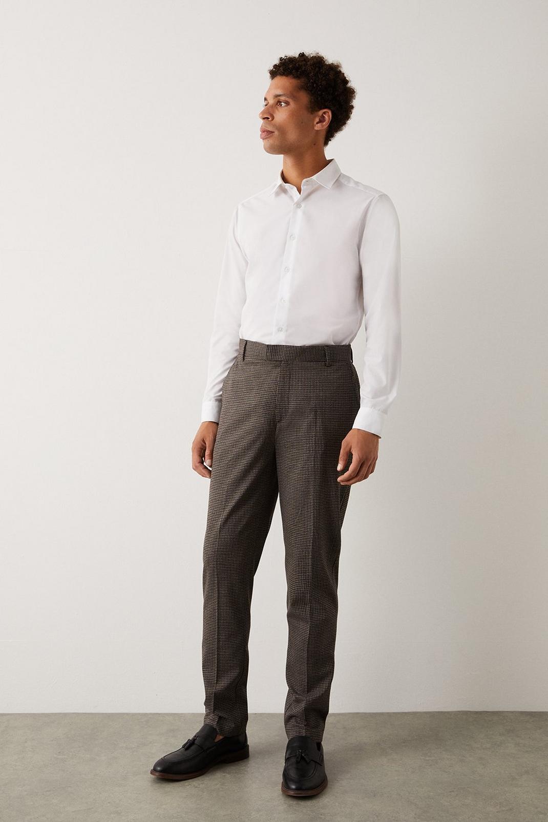 Slim Fit Brown Micro Check Smart Trousers image number 1