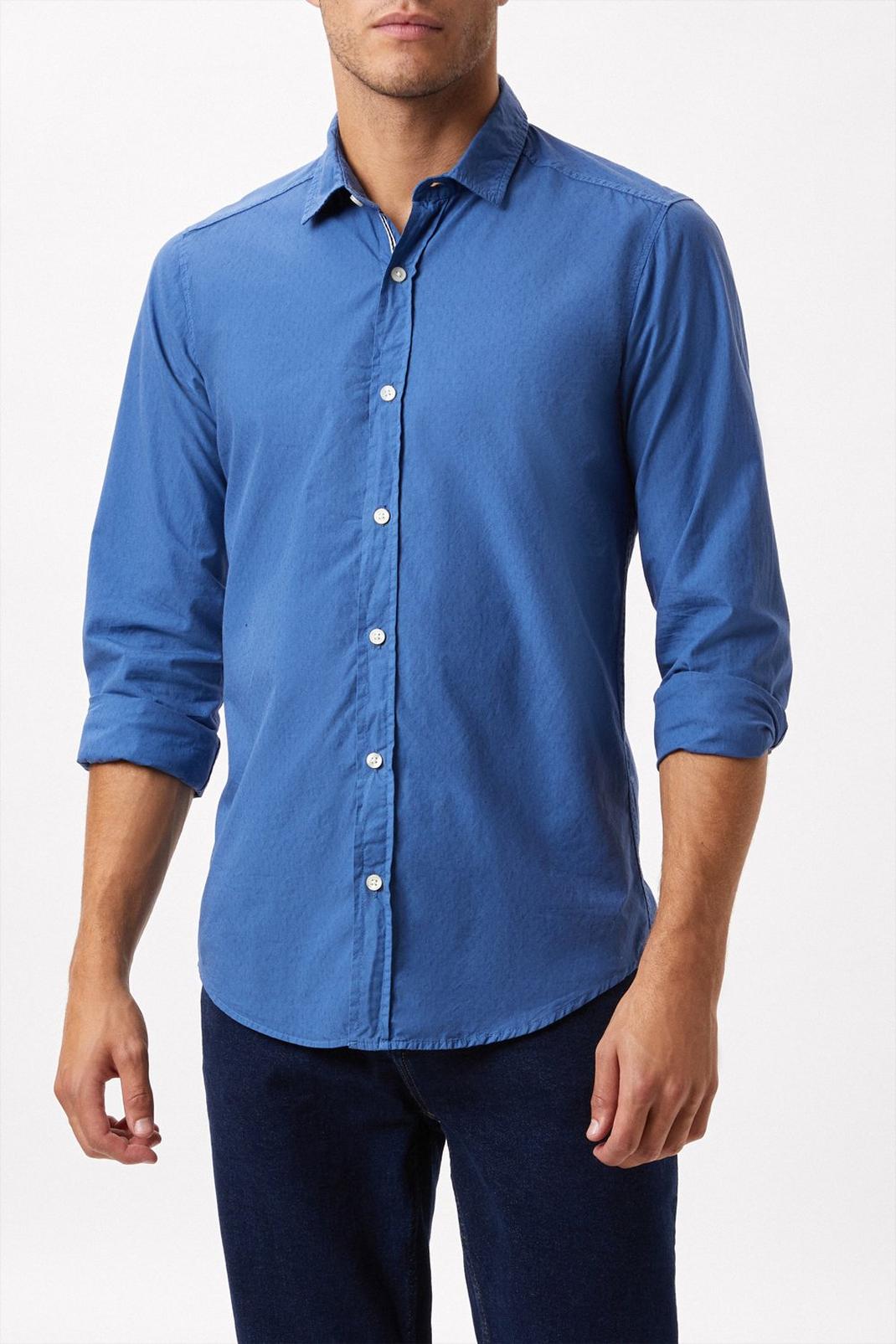 Blue Dobby Textured Shirt image number 1