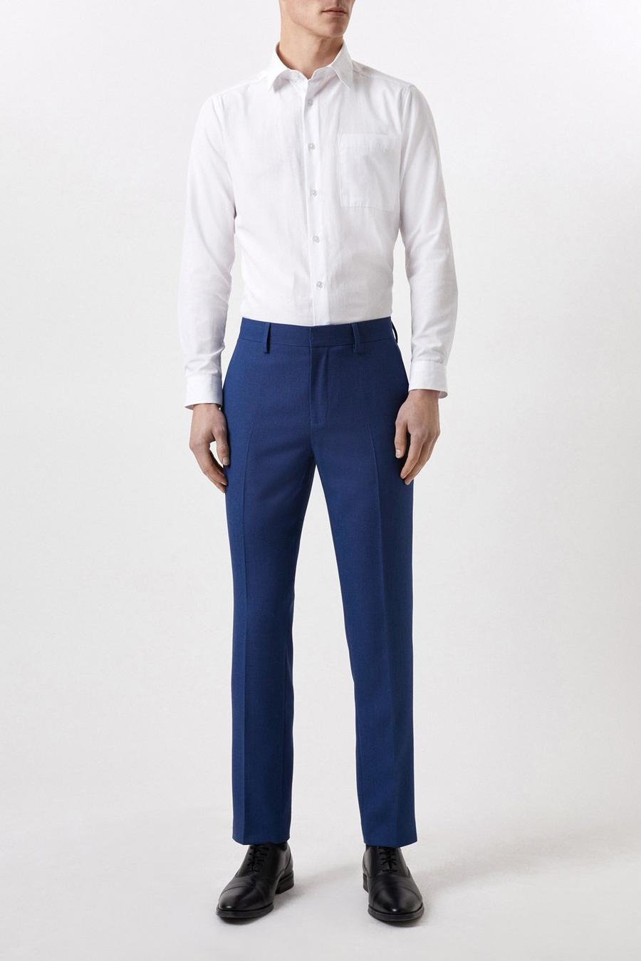 Plus And Tall Slim Fit Blue Birdseye Suit Trousers