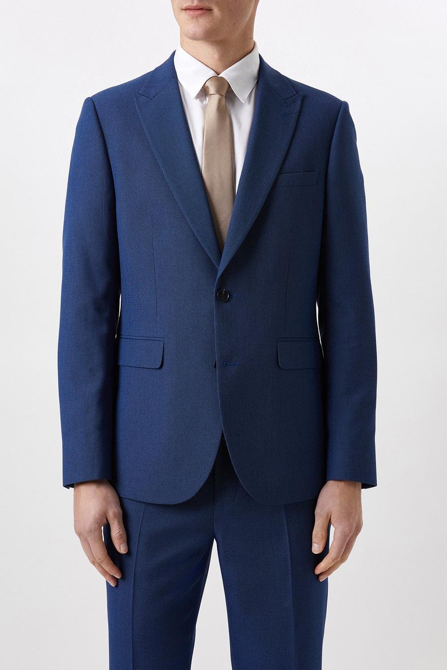 Plus And Tall Slim Fit Blue Birdseye Three-Piece Suit