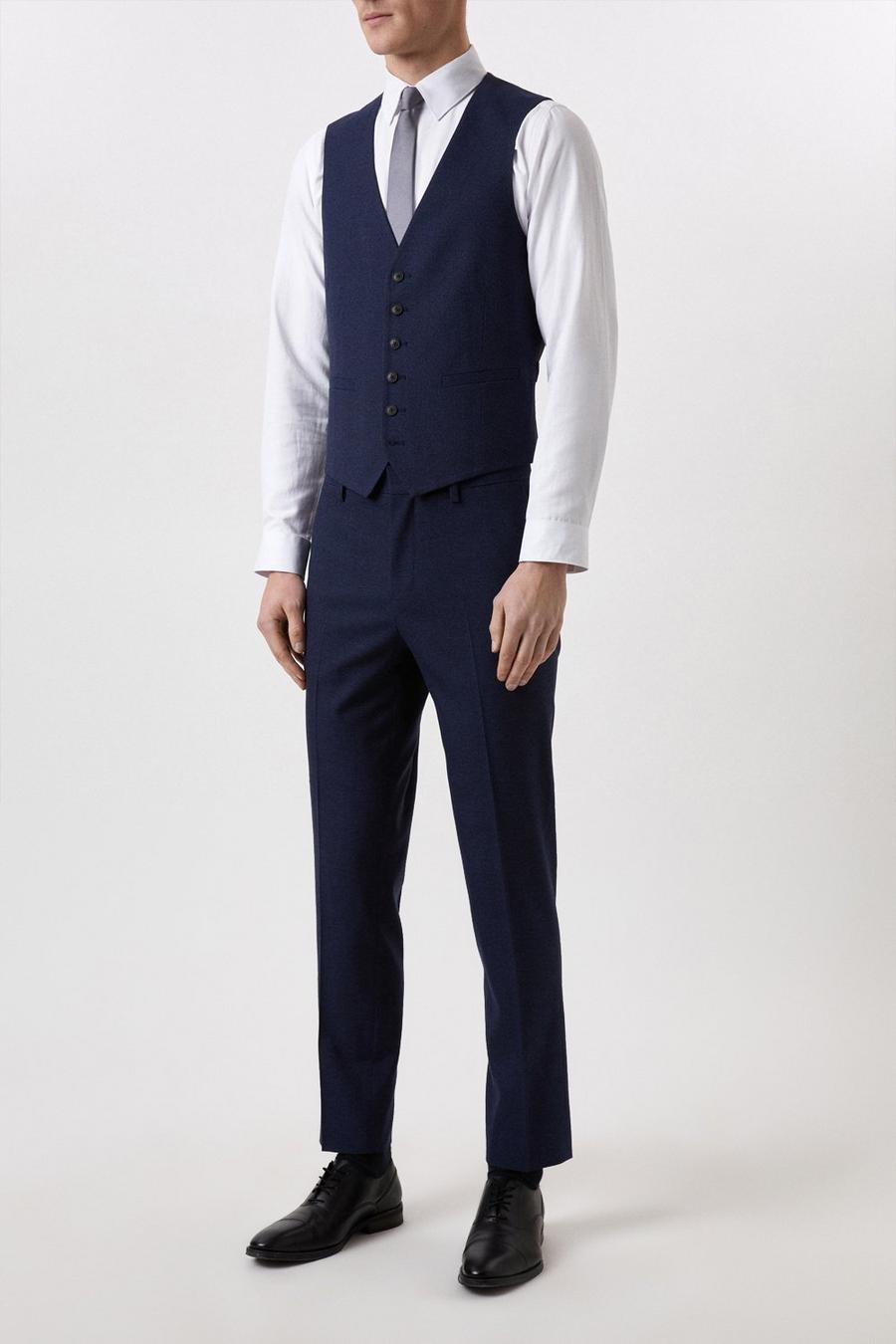 Plus And Tall Tailored Fit Navy Marl Suit Waistcoat