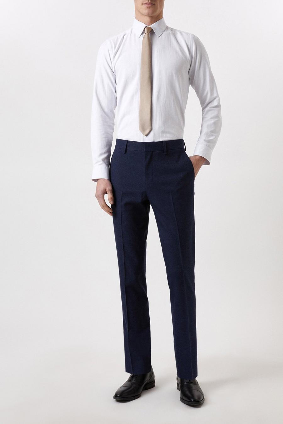 Plus And Tall Slim Fit Navy Marl Suit Trousers