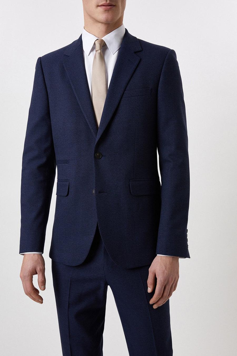 Plus And Tall Slim Fit Navy Marl Three-Piece Suit