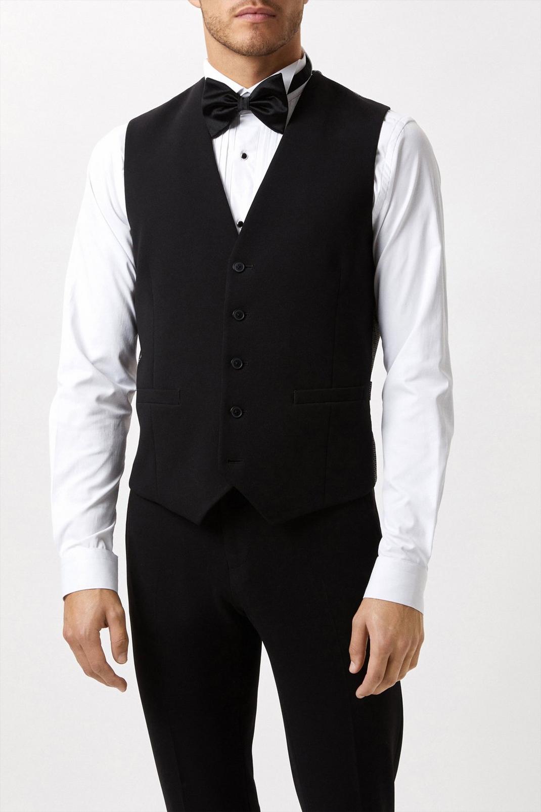 Slim Fit Black Tuxedo Waistcoat image number 1