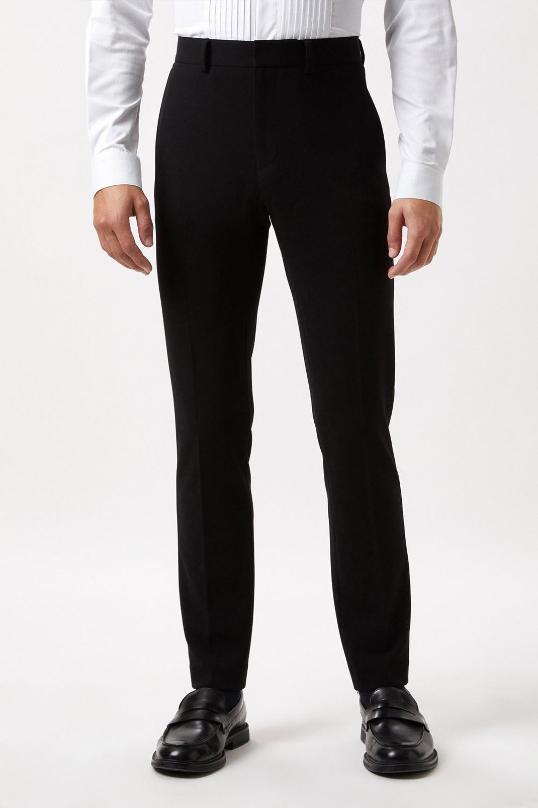 Skinny Fit Black Tuxedo Suit Trousers image number 1