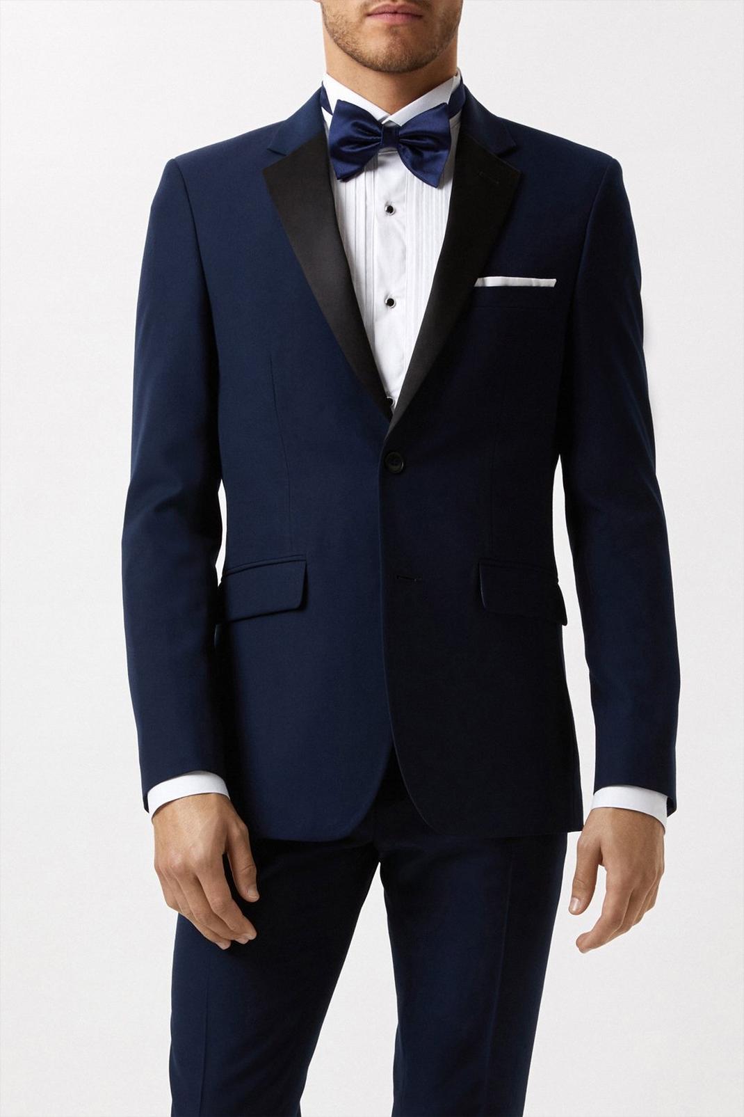 Skinny Fit Navy Tuxedo Suit Jacket image number 1