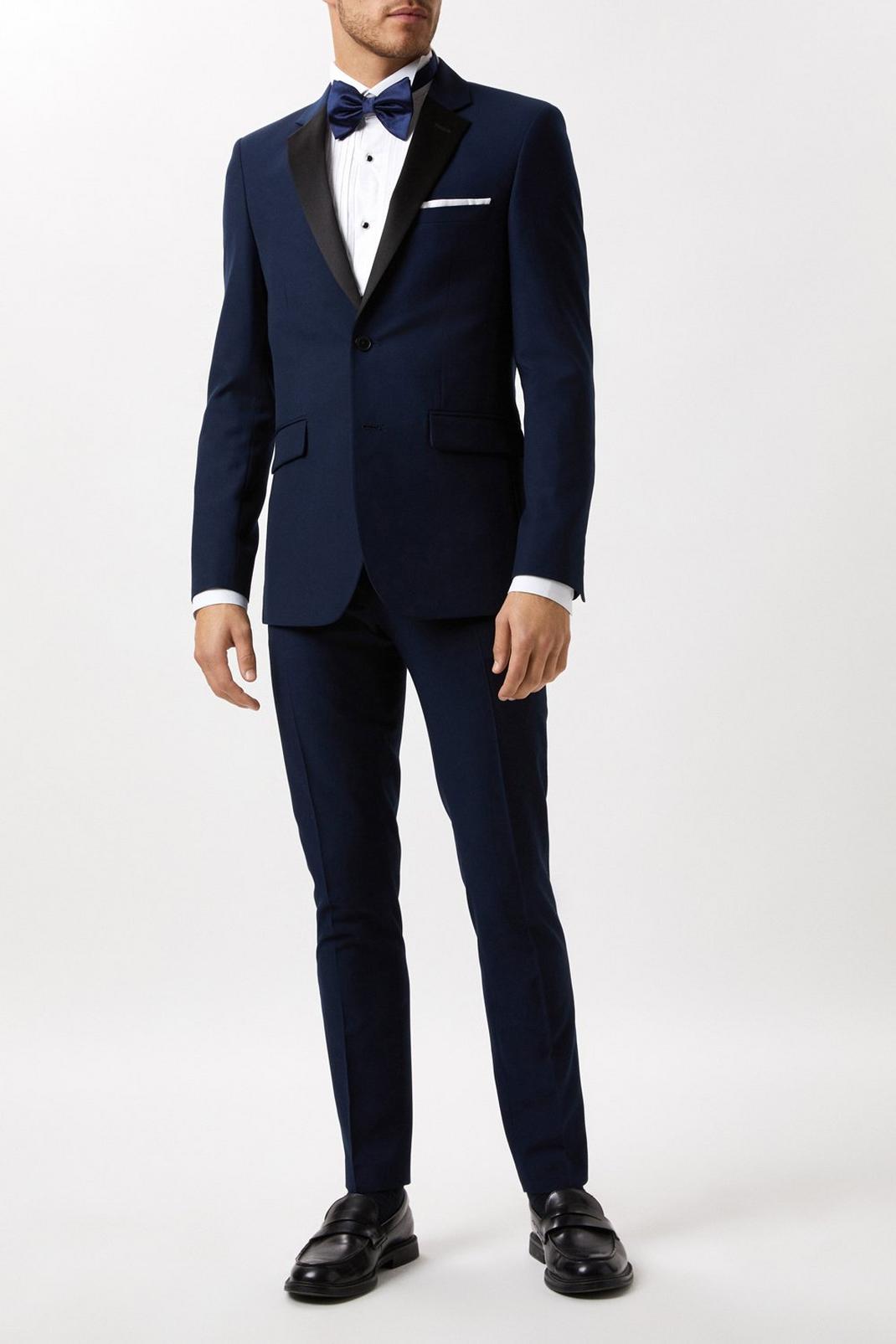 Skinny Fit Navy Tuxedo Suit Trousers image number 1