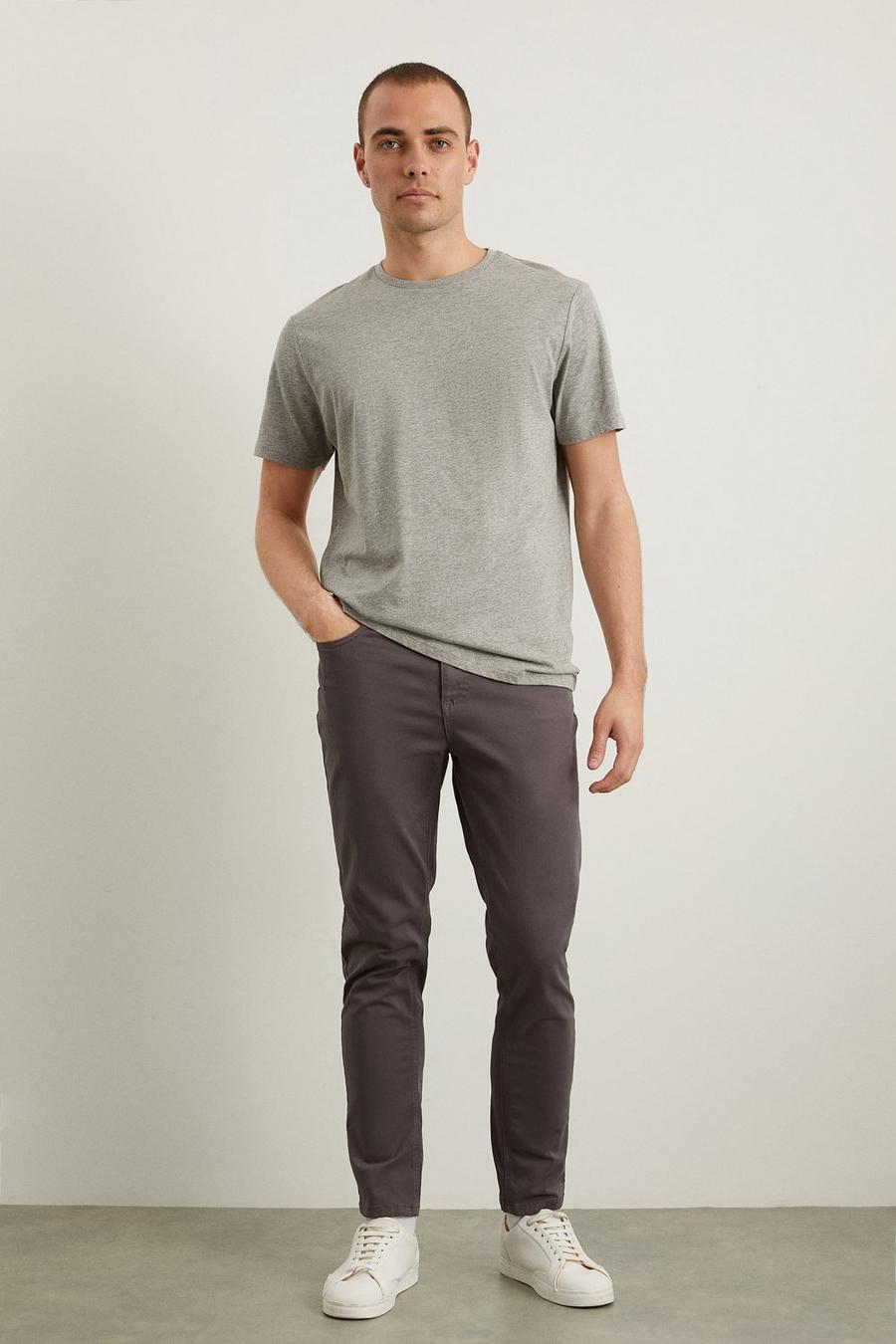 Slim Fit Charcoal 5 Pocket Chino Trousers