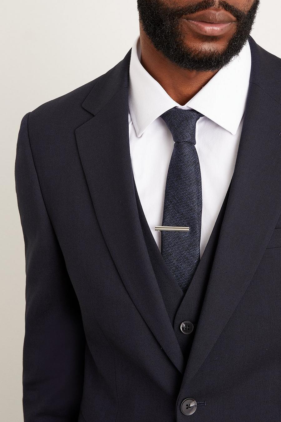 Regular Navy Marl Texture Tie And Tie Clip