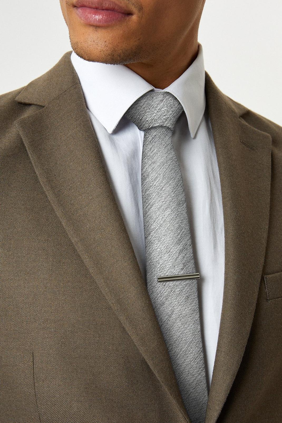 Regular Ice Grey Marl Texture Tie And Tie Clip image number 1