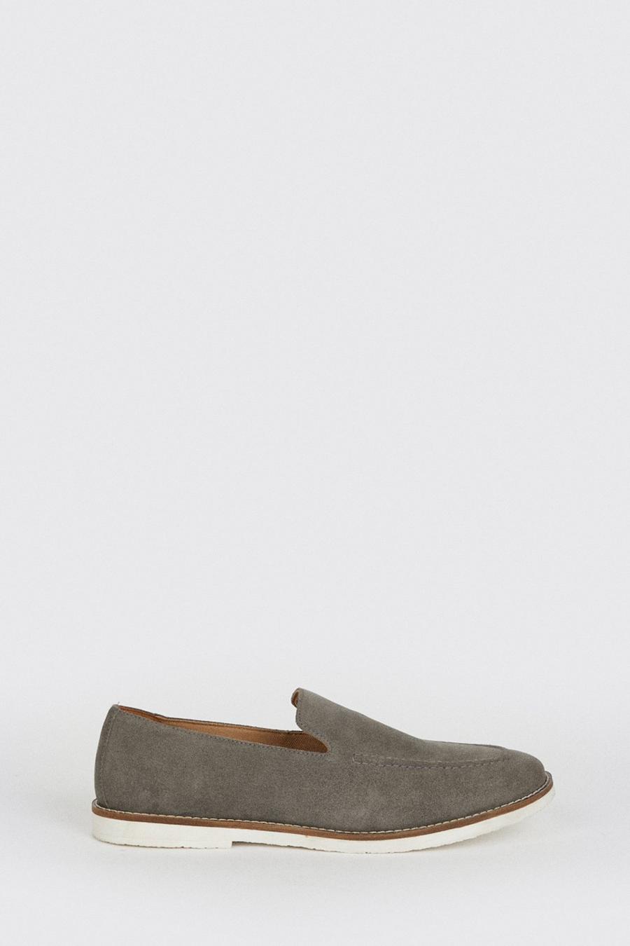 Grey Suede Slip On Loafers