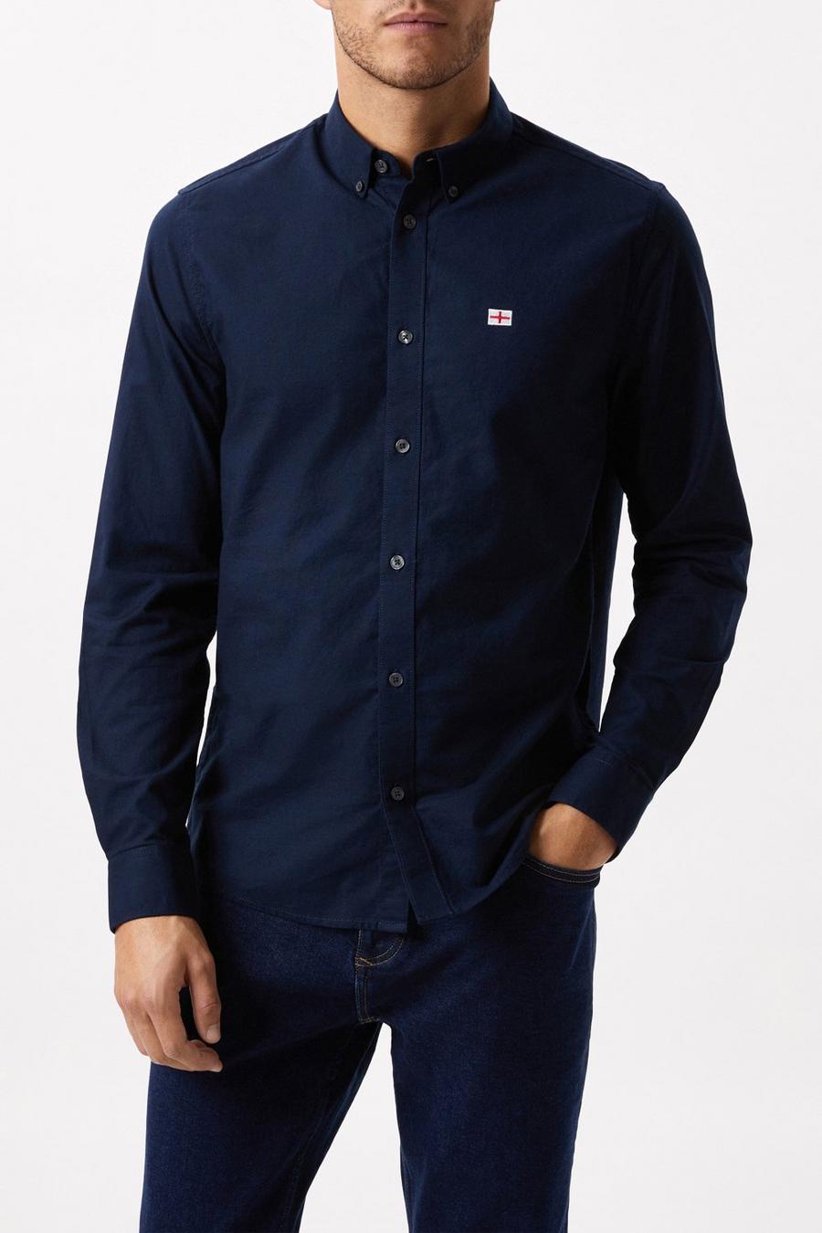 Navy Oxford Shirt With England Flag