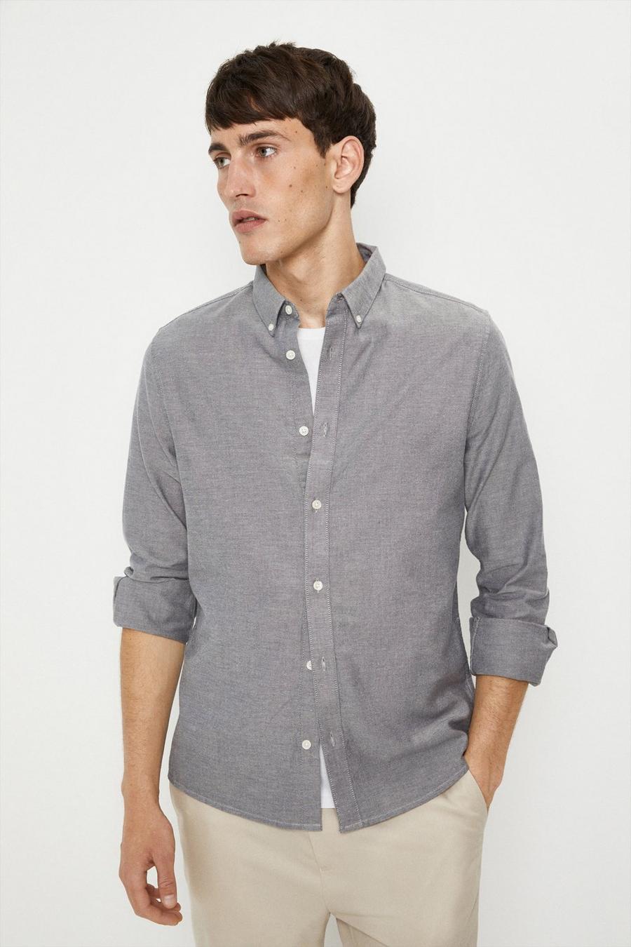 Grey Long Sleeve Oxford Shirt
