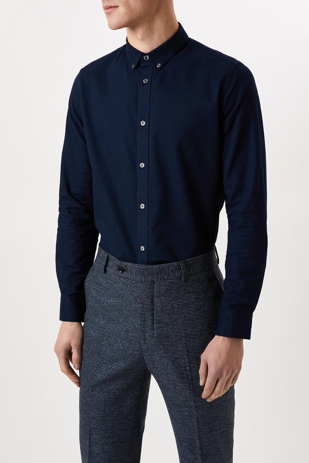 Navy Long Sleeve Oxford Shirt image number 1