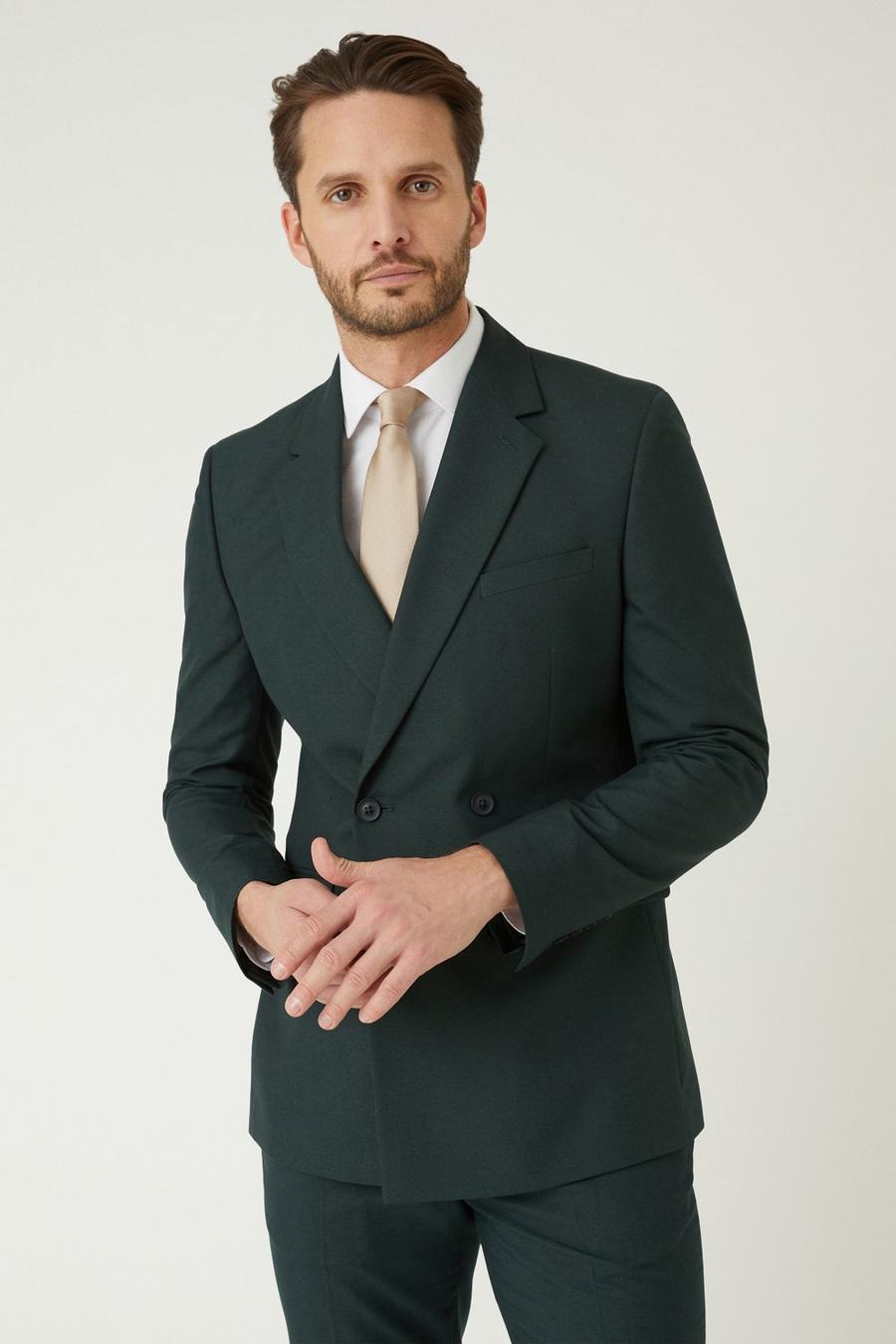 Double Breasted Slim Fit Green Suit Jacket