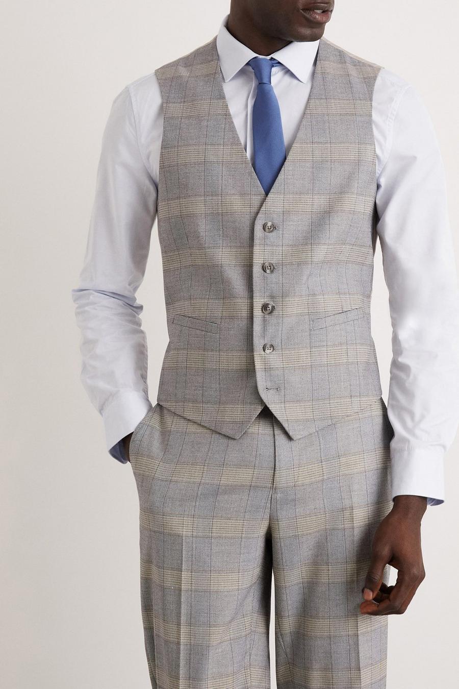Slim Fit Grey Highlight Check Three-Piece Suit
