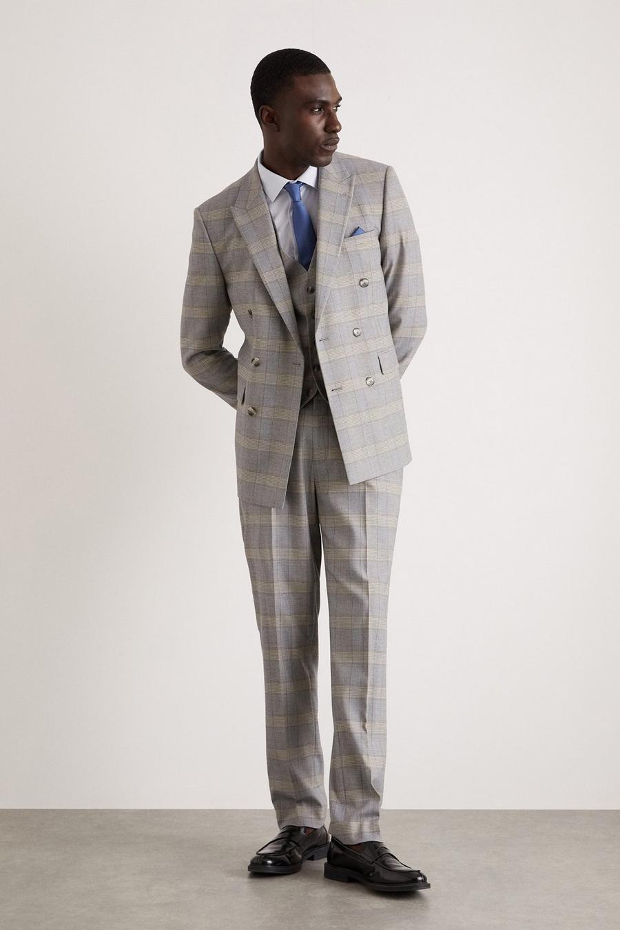 Slim Fit Grey Highlight Check Two-Piece Suit