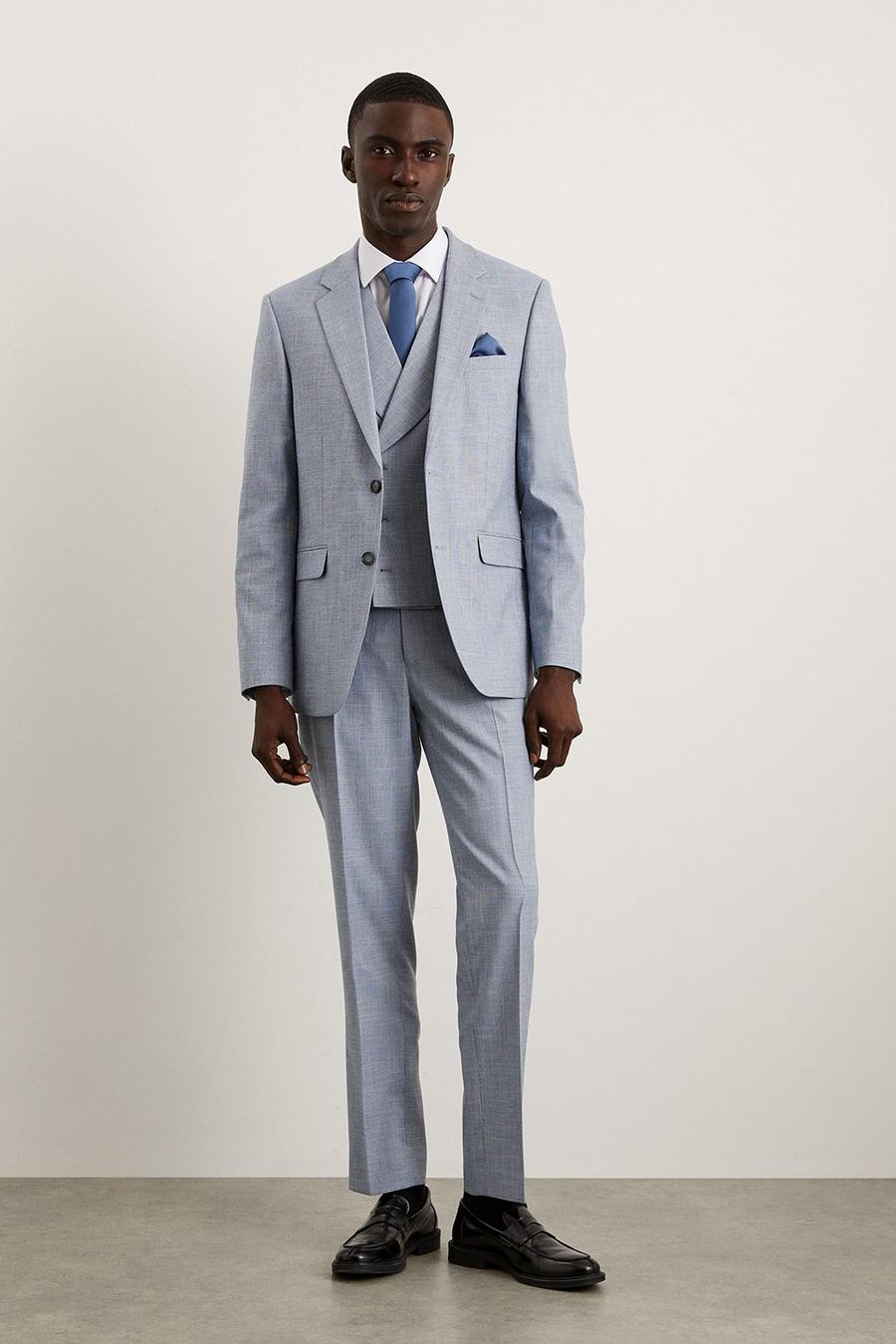 Slim Fit Light Blue Puppytooth Suit Trousers