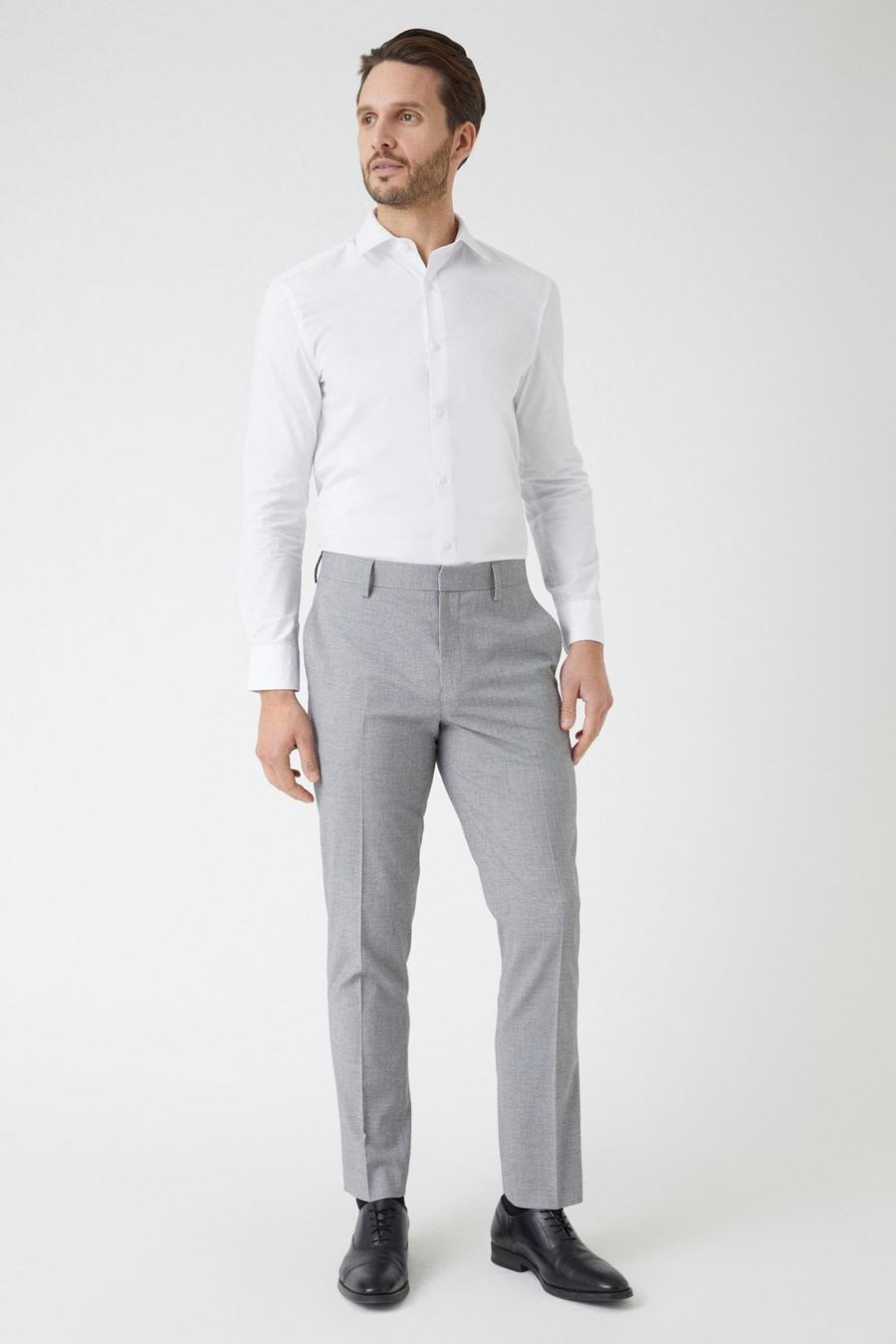 Slim Fit Light Grey Textured Suit Trousers