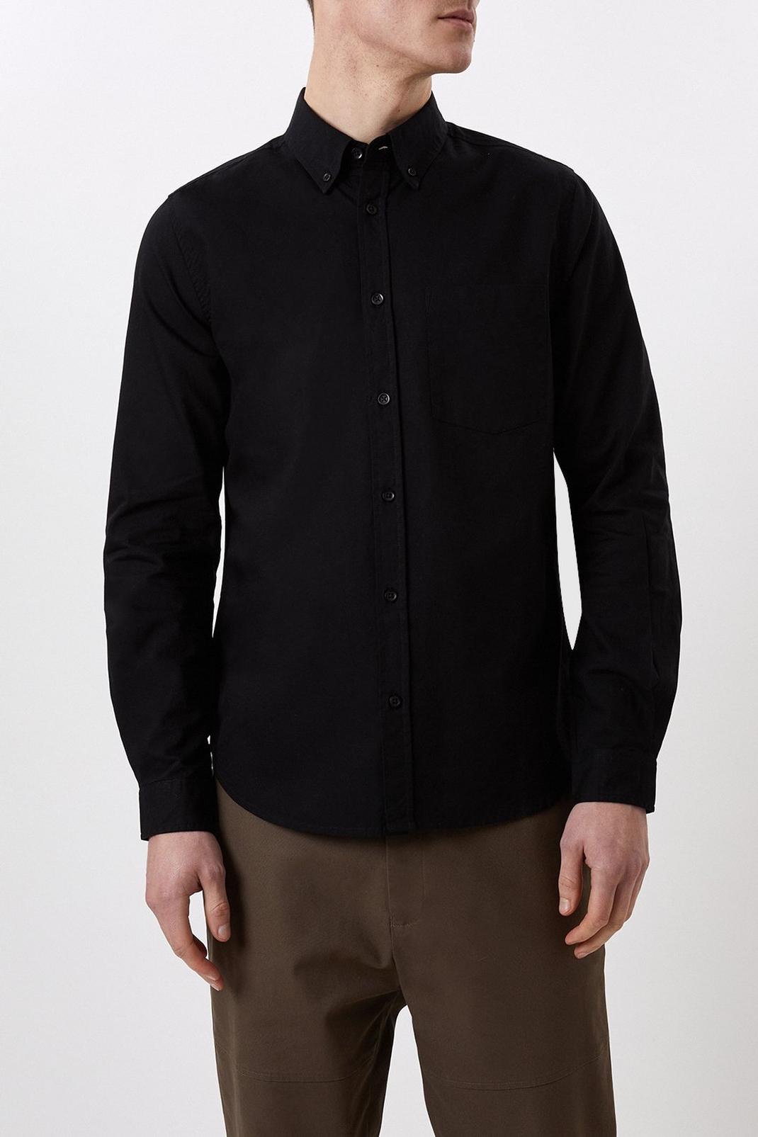 Black Long Sleeve Chest Pocket Oxford Shirt image number 1