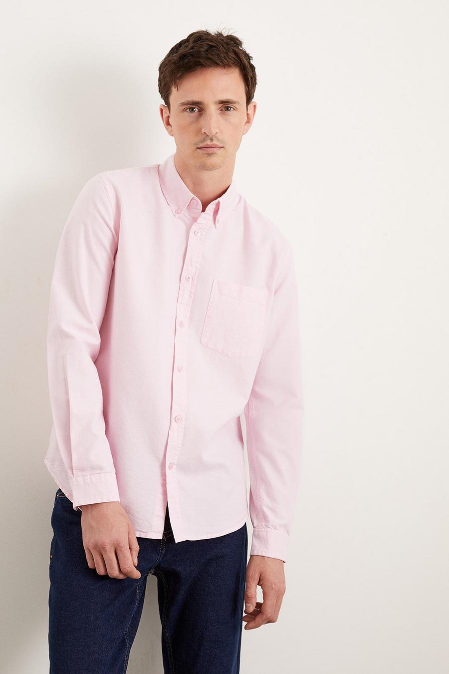 Pink Long Sleeve Pocket Oxford Shirt