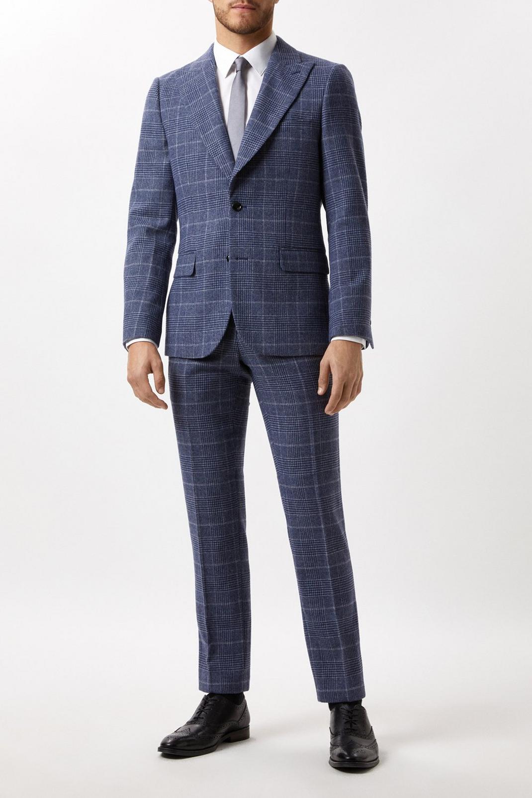 Slim Fit Grey Check Tweed Suit Jacket image number 1