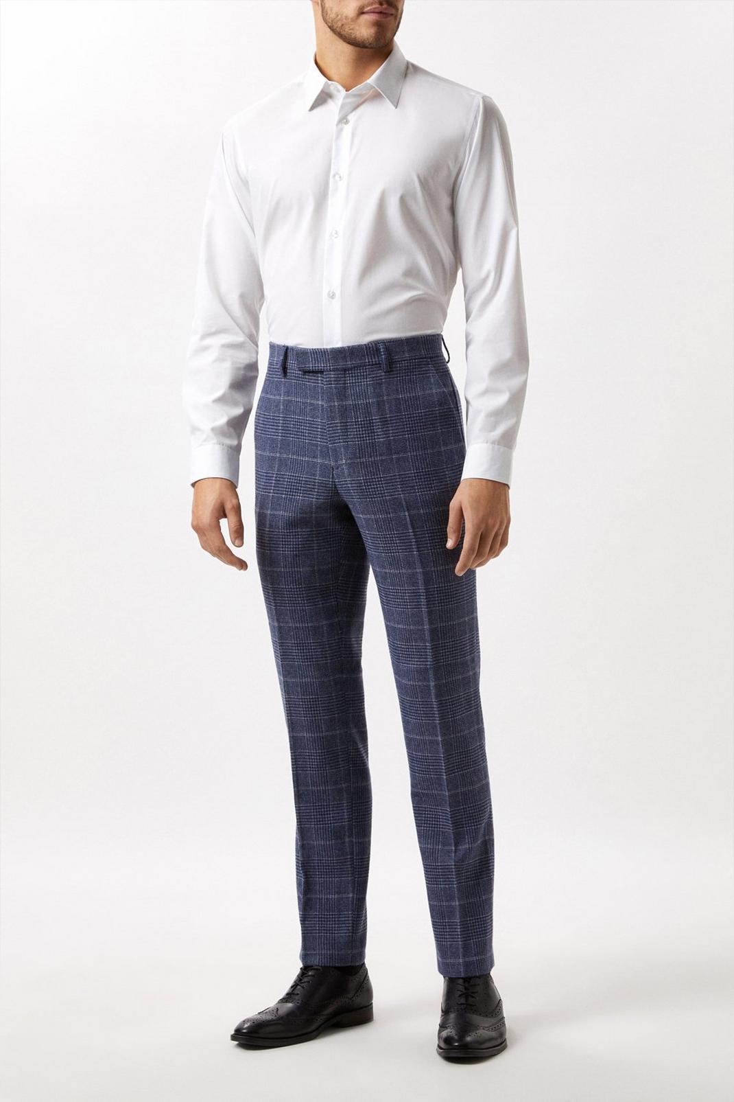 Slim Fit Grey Check Tweed Suit Trousers image number 1