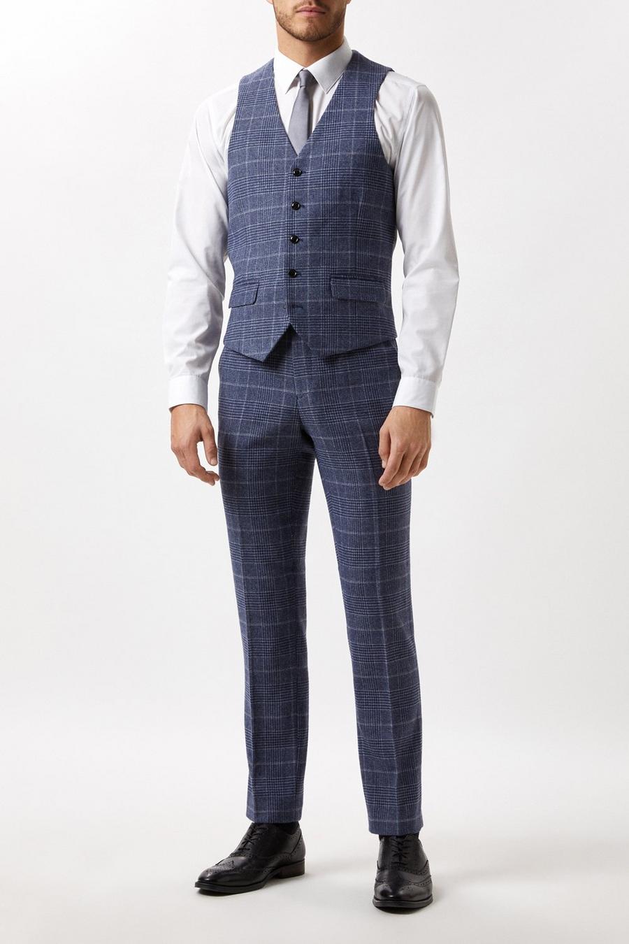 Harry Brown Slim Fit Grey Check Tweed Suit Waistcoat