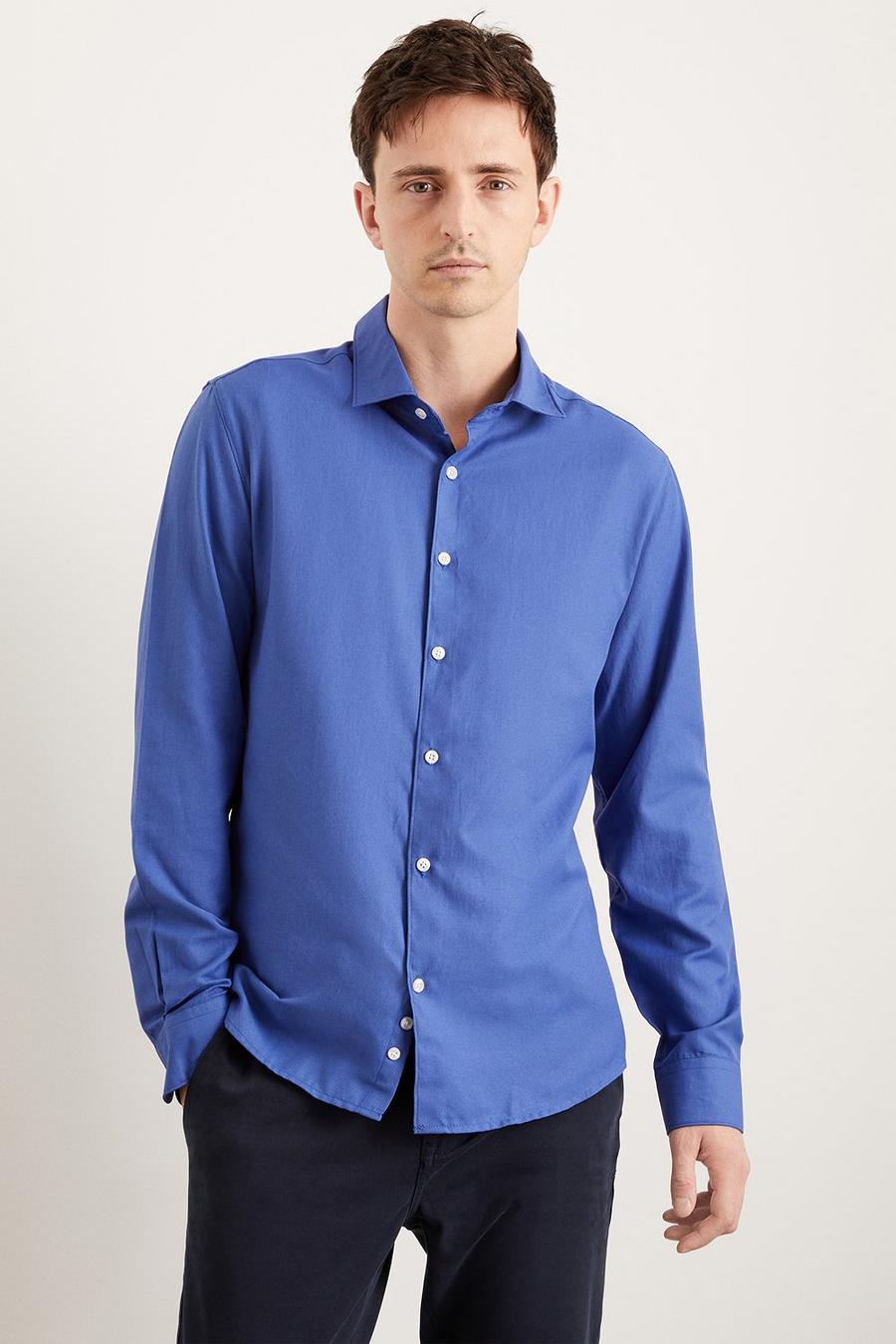 Blue Long Sleeve Slim Basket Weave Smart Shirt