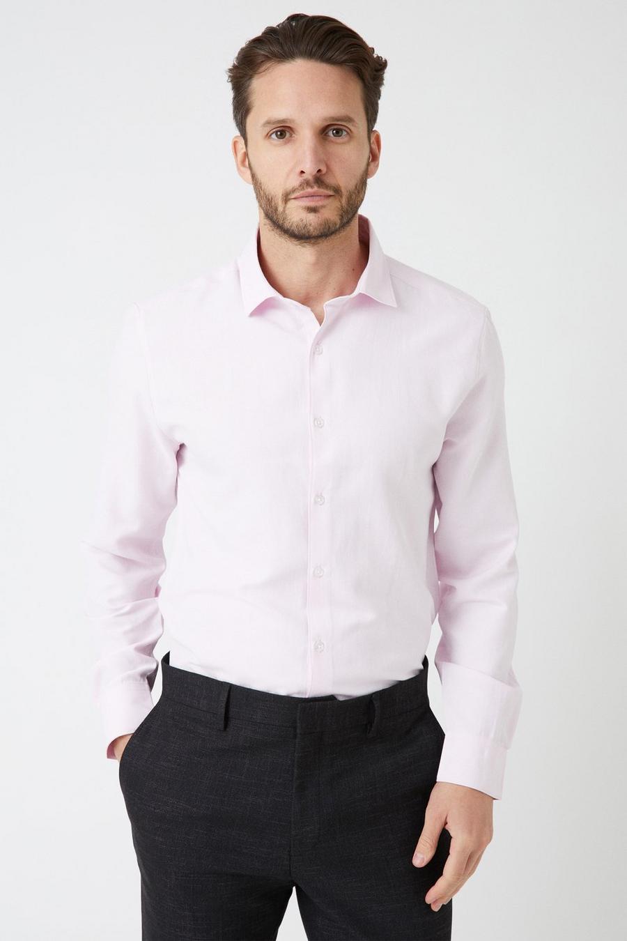 Pink Long Sleeve Slim Basket Weave Smart Shirt