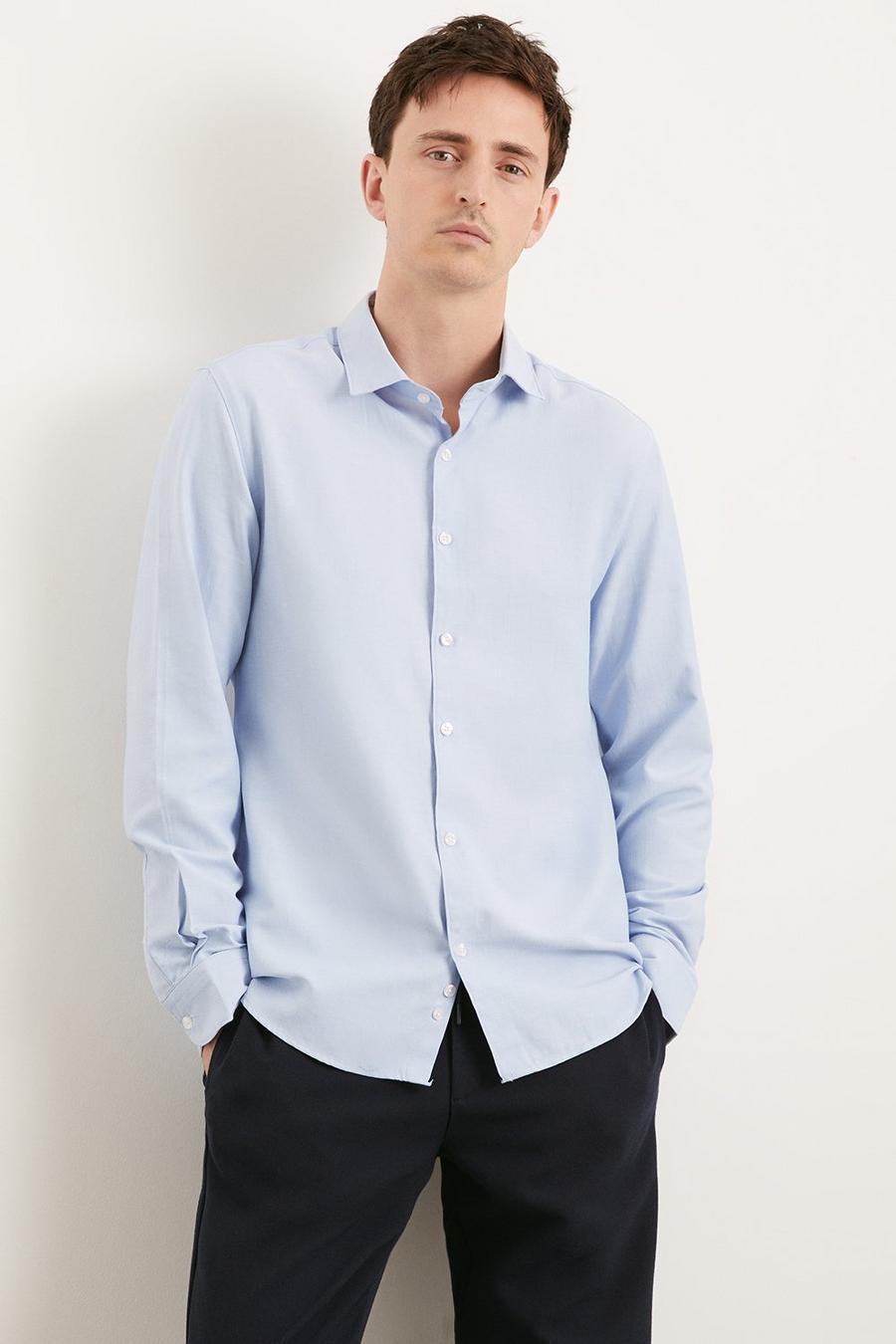 Blue Long Sleeve Slim Basket Weave Smart Shirt
