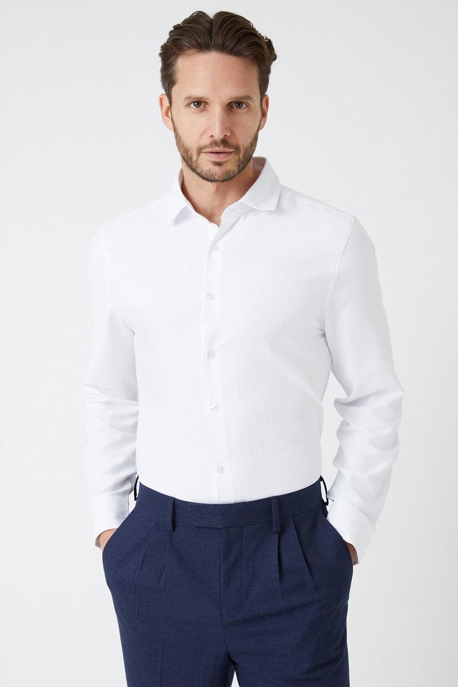 White Long Sleeve Slim Basket Weave Smart Shirt