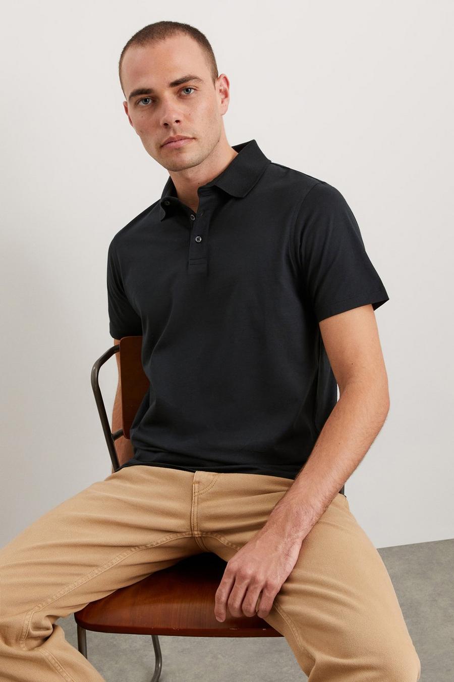 Mercerised Rib Collar Polo Shirt