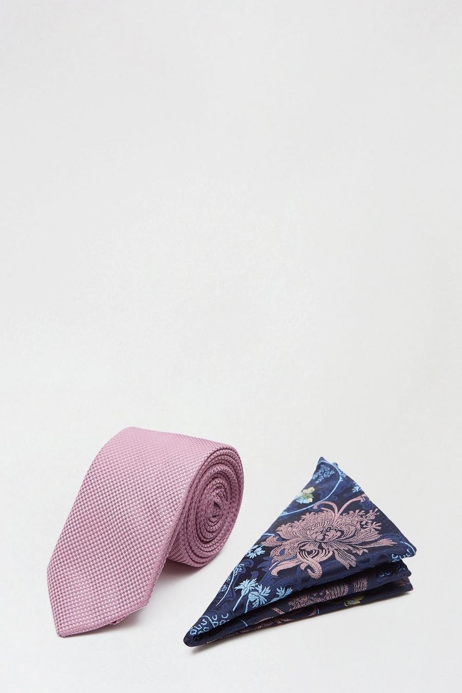 Pink Tie And Floral Pocket Set