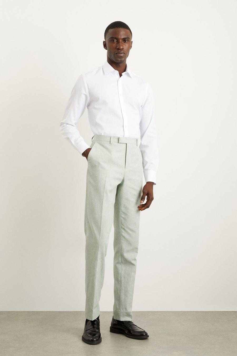 Slim Fit Khaki Linen Suit Trousers