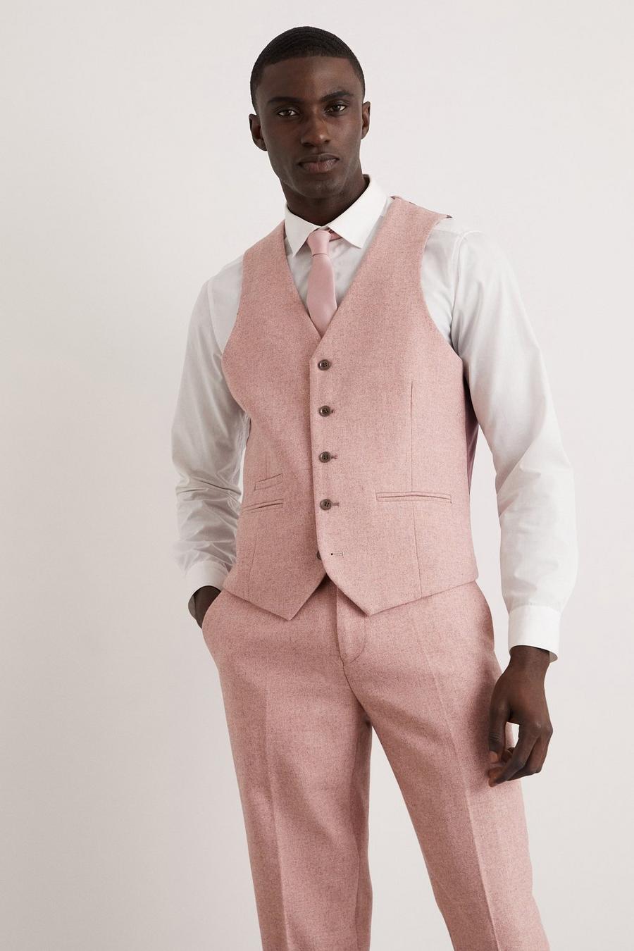 Slim Fit Pink Tweed Suit Waistcoat