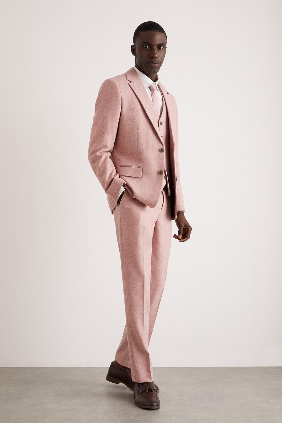 Slim Fit Pink Tweed Suit Trousers