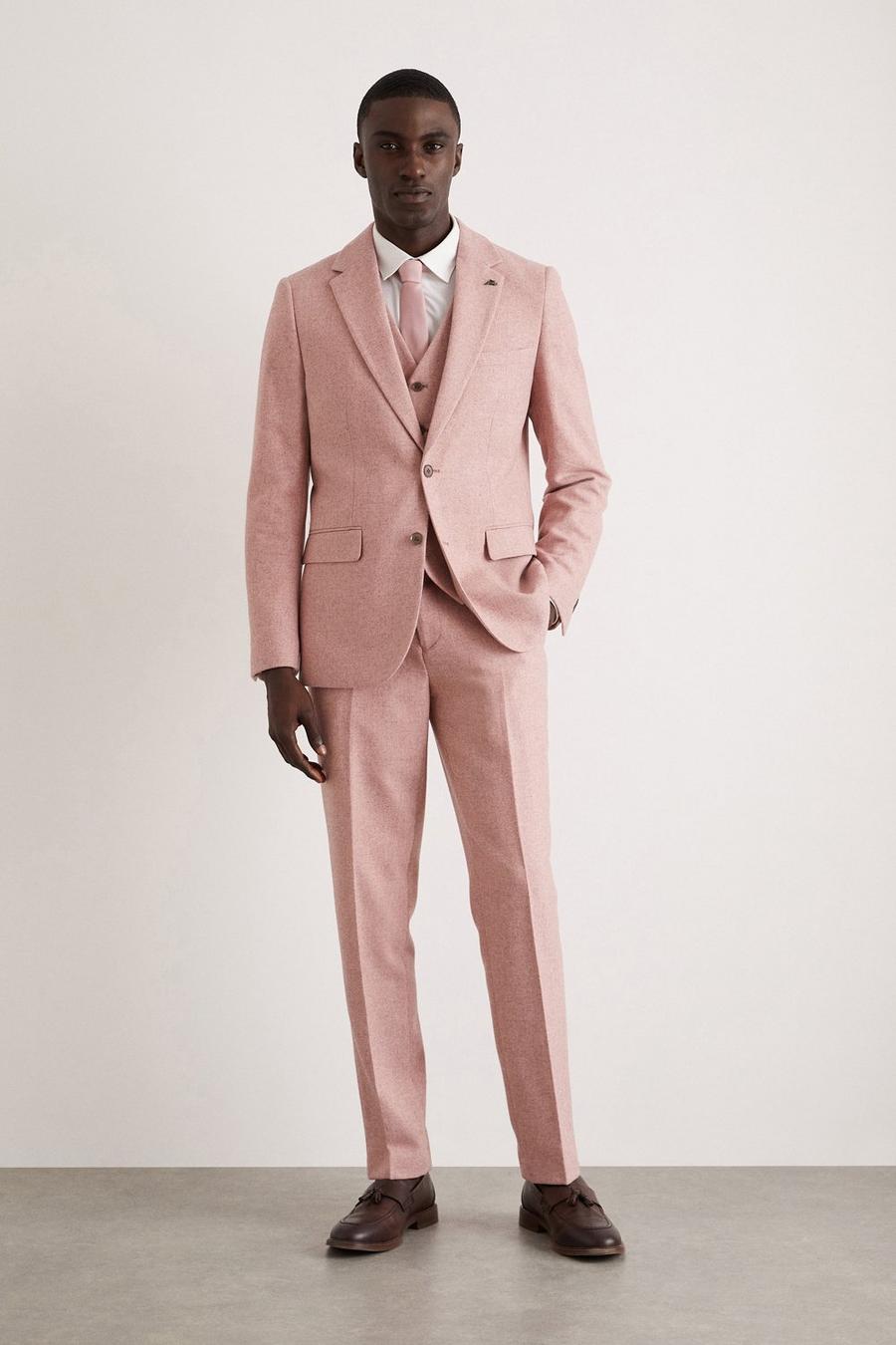 Slim Fit Pink Tweed Two-Piece Suit