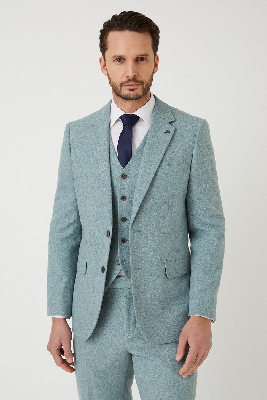 Slim Fit Green Tweed Two-Piece Suit