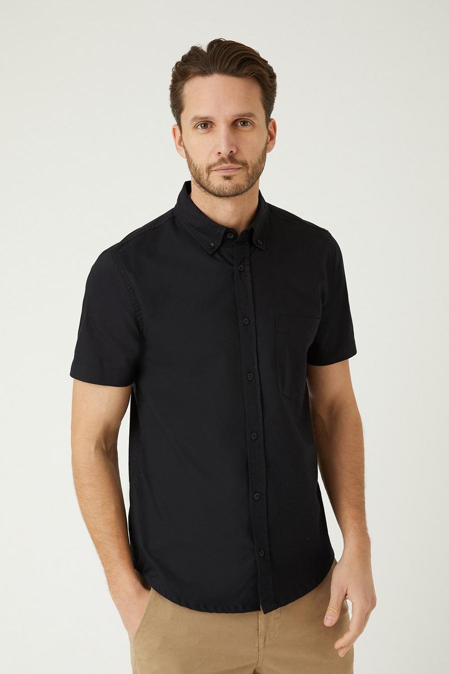 Black Short Sleeve Oxford Shirt